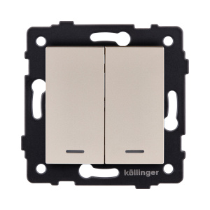 Выключатель кнопочный 2-клавишный 10А/250В с LED подсветкой, золотой Kollinger REA-S-014GD для Aspekt, Eleganz, Reflex