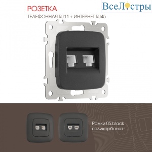 Розетка телефонная RJ11 + компьютерная RJ45 Arte Milano 205.44-1.black