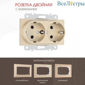 Розетка двойная с заземлением Arte Milano 203.40-2.shampan