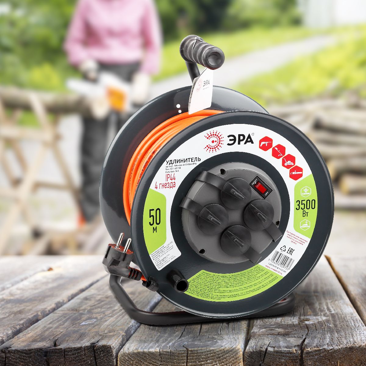 удлинитель силовой эра rmx-4es-3x1.5-50m-ip44 б0046852