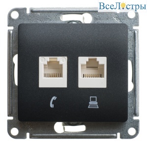 Розетка 2-ая компьютерная RJ45+RJ45, кат.5E Systeme Electric Glossa Антрацит GSL000785KK