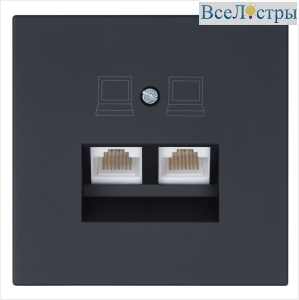 Интернет-розетка RJ45 двойная с накладкой, цвет Черный матовый (soft touch) Jasmart FD6106PBM