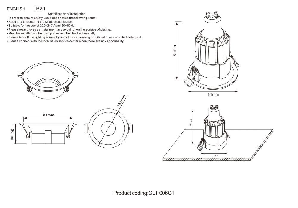 встраиваемый светильник crystal lux clt 006c1 wh