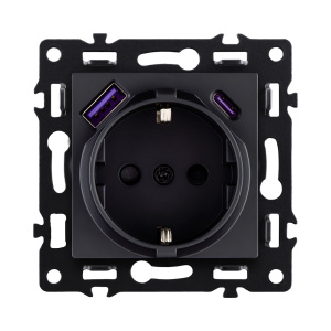 Розетка штепсельная SCHUKO 16A/250 В с USB A+C 20W, черный Kollinger Asthetik AS-016BK