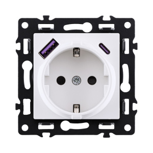 Розетка штепсельная SCHUKO 16A/250 В с USB A+C 20W, белый Kollinger Asthetik AS-016WH