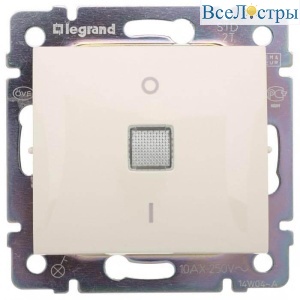 Переключатель одноклавишный двухполюсный Legrand Valena 10A 250V с подсветкой слоновая кость 774349