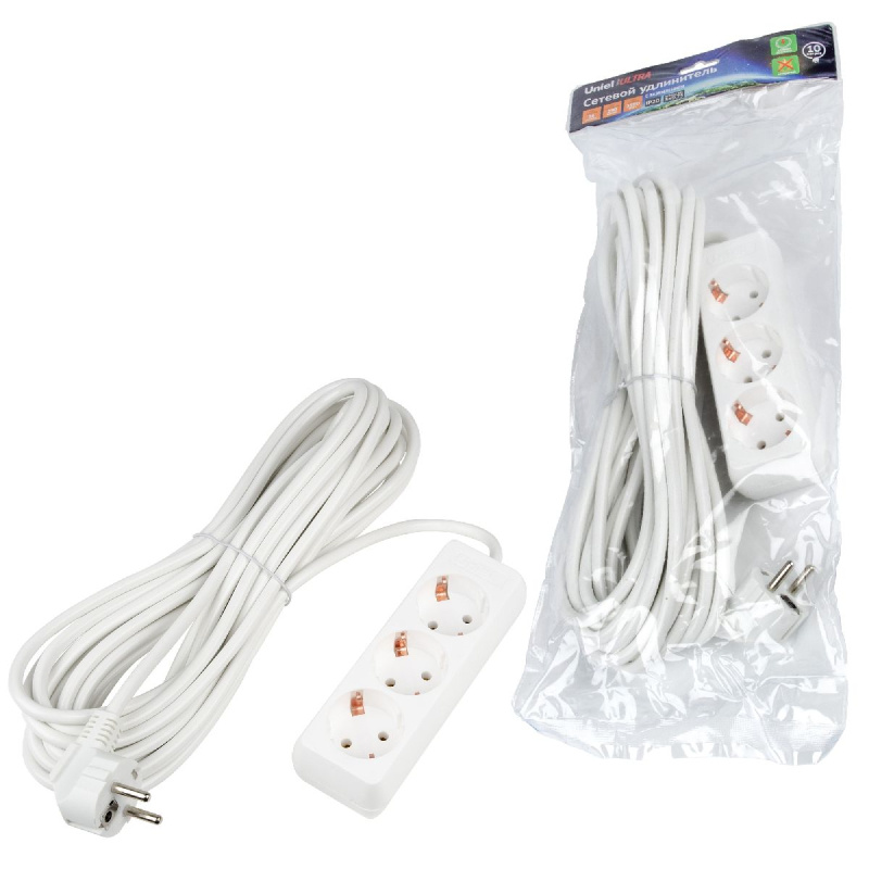 удлинитель бытовой uniel ultra s-gcu3-10 white ul-00010004