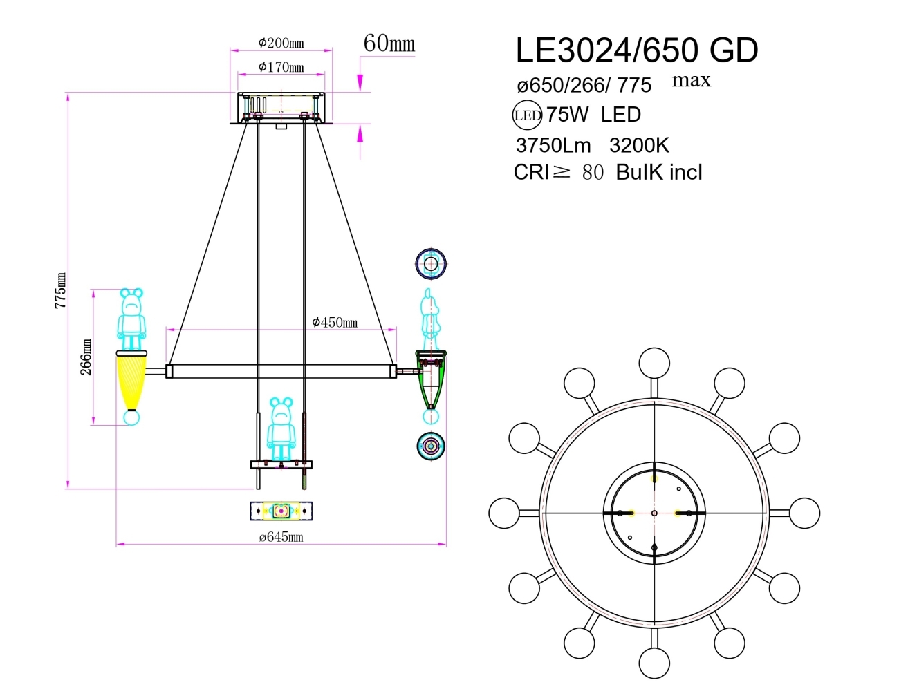 подвесная люстра joli le3024/650 gd