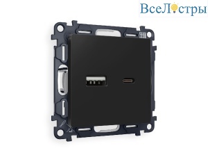 Комплект механизма розетки 2USB A+C 20W (быстрая зарядка) Ambrella Volt Alfa MA811010