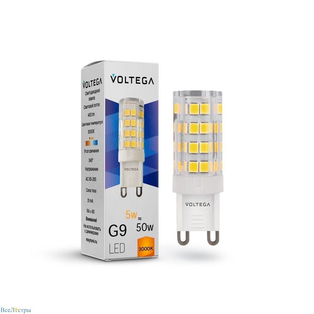 лампа светодиодная voltega g9 5w 3000к прозрачная vg9-k3g9warm5w 7185