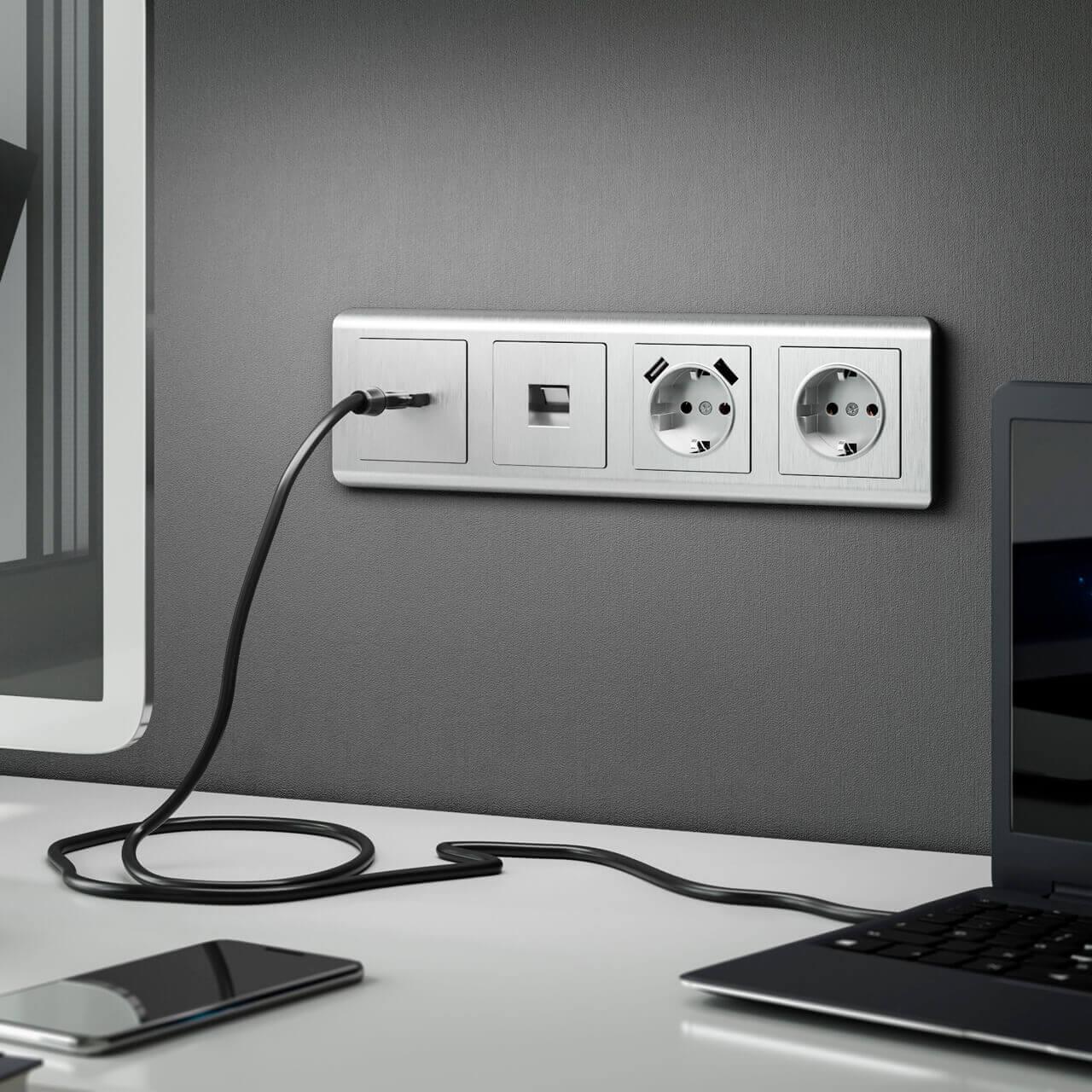 накладка для розетки usb werkel cеребряный рифленый w1179509 4690389159848