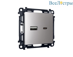 Комплект механизма розетки 2USB A+C 20W (быстрая зарядка) Ambrella Volt Alfa MA511010