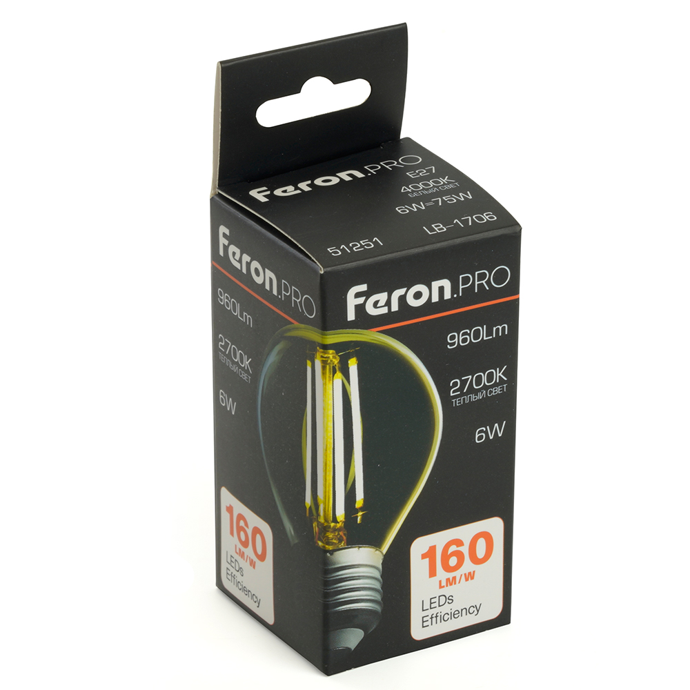 светодиодная лампа feron lb-1706 e27 6w 2700к 51250