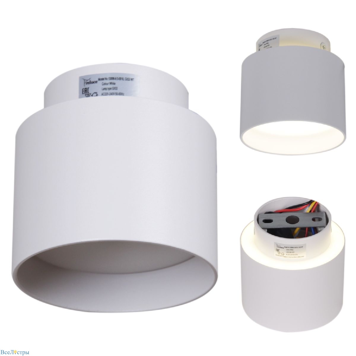 накладной светильник reluce 53006-9.5-001il gx53+led3w wt