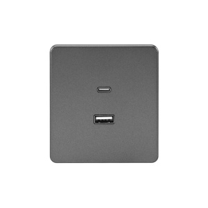 Розетка ROUND USB-A+Type-C 3А с функцией быстрой зарядки титан KRANZ KR-78-0734-2