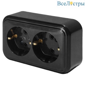 Розетка двойная 2P+PE Stekker Брест черный PST16-31-20 39696