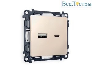 Комплект механизма розетки 2USB A+C 20W (быстрая зарядка) Ambrella Volt Alfa MA331010
