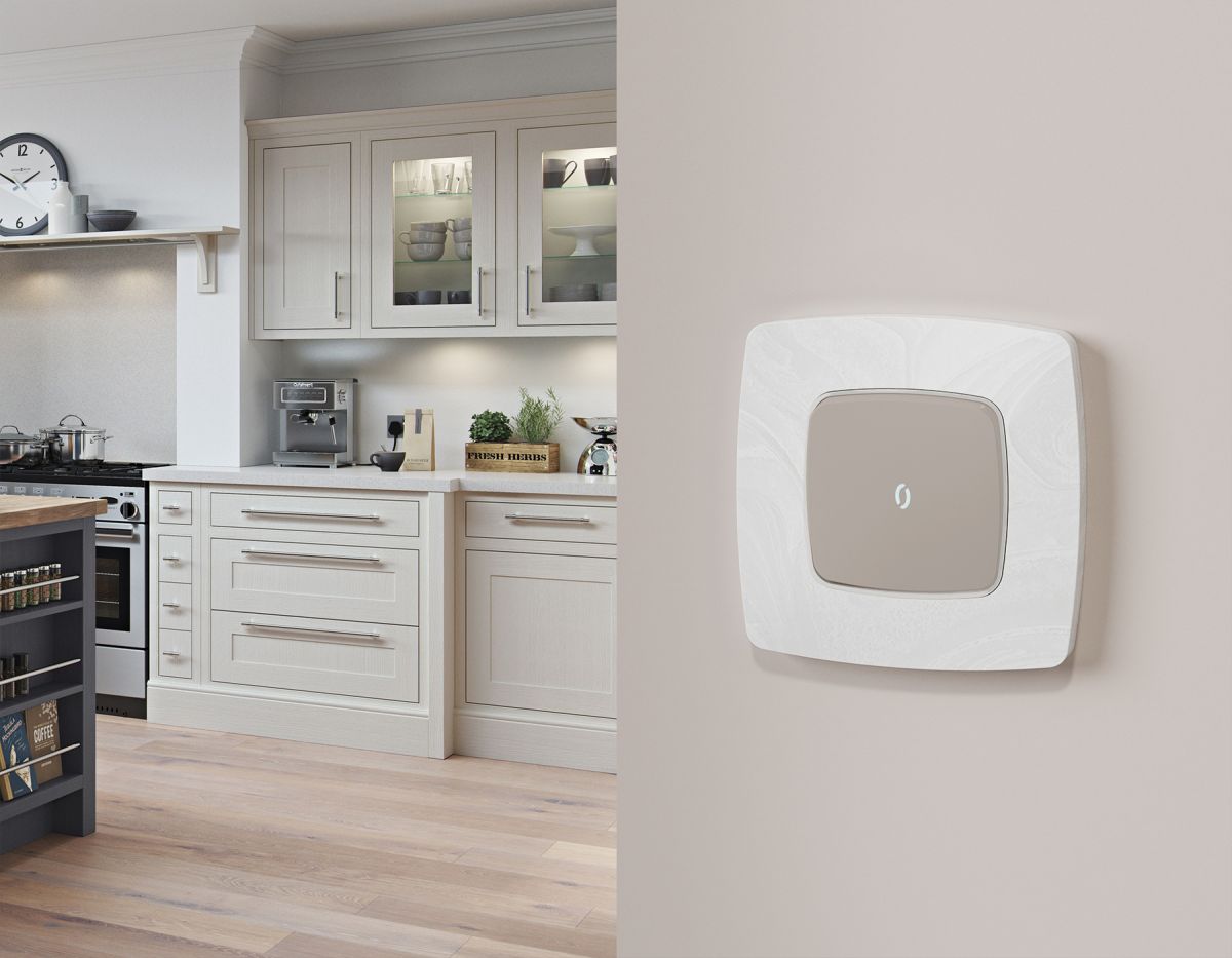 комплект механизма 1-кл выключателя с самовозвратом с подсветкой 5600k omega серо-бежевый матовый quant ambrella volt mo362055 (op3620, vm113, g14w)