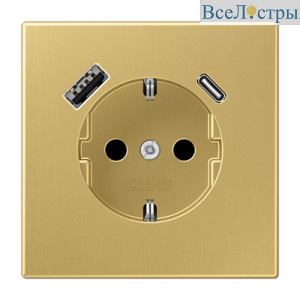 Розетка SCHUKO с USB-зарядным устройством, тип A + тип С латунь Classic Jung ME1520-15CAC