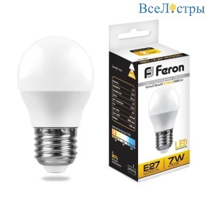 Лампа светодиодная Feron E27 7W 6400K Шар Матовая LB-95 25483