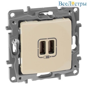 Розетка 2хUSB Legrand Etika слоновая кость 672394