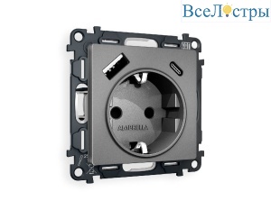 Комплект механизма розетки 2USB A+C 20W (быстрая зарядка) с/з Ambrella Volt Alfa MA660010