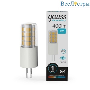 Лампа светодиодная Gauss G4 4W 4100К прозрачная 10724