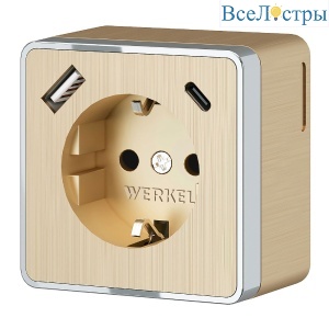Розетка с заземлением, шторками и USB тип A+C Werkel Gallant W5071710 4690389179631 a057703