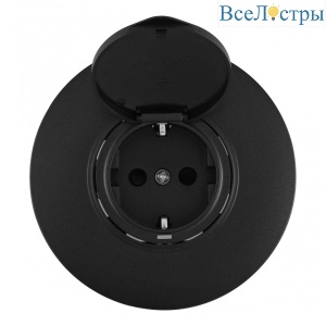 Розетка круглая с/з и шторками, защитной крышкой и рамкой Arte Milano SET08-1-41-1 black