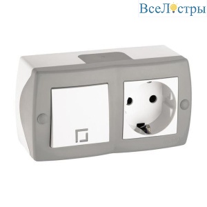 Выключатель - розетка Mono Electric Octans IP20 одноклавишный - 2К+З бело-серый 104-020001-180