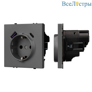 Механизм розетки с USB зарядкой Arlight SCT-NOBE-MUAC-SFPL-GR (230V, 16A) 054287