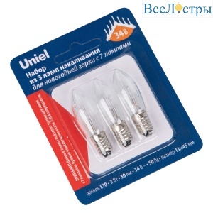 Лампа накаливания Uniel IL-CT13-CL-03/E10/34V SET3 BLISTER UL-00010985