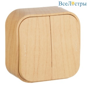 Выключатель двухклавишный Legrand Quteo 10A 250V дерево 782262