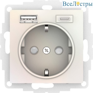 Розетка 16А с USB A+C (5В/2,4А/3 А, 2х5В/1,5А), мех Systeme Electric AtlasDesign Жемчуг ATN000432