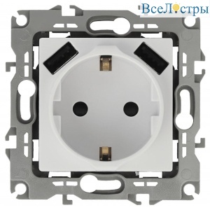 Розетка Эра Elegance 2P+E 16A-250В с защитной шторкой и 2xUSB 5В-3А 14-4109-01 Б0047867