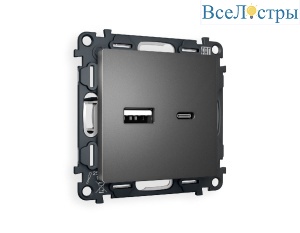 Комплект механизма розетки 2USB A+C 20W (быстрая зарядка) Ambrella Volt Alfa MA661010