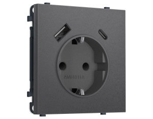 Комплект механизма электрической розетки SIGMA Антрацит серый 2USB A+C 20W Ambrella Volt MS660010 (SP6600, PR160)