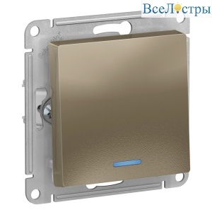 Выключатель 1-клавишный с подсветкой, сх.1а, 10АХ Systeme Electric AtlasDesign Шампань ATN000513