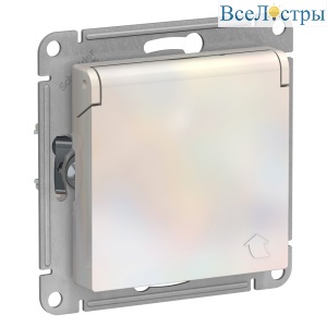 Розетка с/з со шторками с крышкой, 16А Systeme Electric AtlasDesign Жемчуг ATN000446