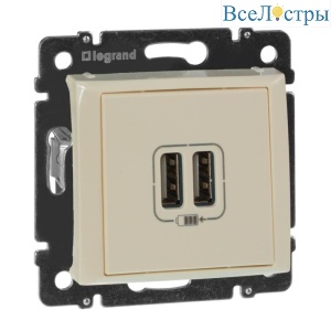 Розетка USB двойная Legrand Valena 240V/5V 2400mA слоновая кость 774170