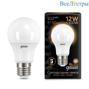 Лампа светодиодная Gauss E27 12W 3000K матовая 102502112