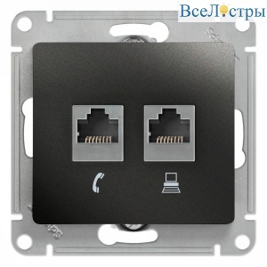 Розетка 2-ая RJ11+RJ45, кат.5E Systeme Electric Glossa Антрацит GSL000785