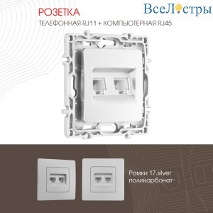 Розетка телефонная RJ11 + компьютерная RJ45 Arte Milano 217.44-1.silver