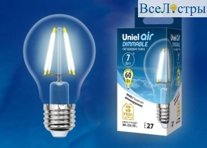 Лампа светодиодная филаментная (UL-00002874) Uniel E27 7W 4000K LED-A60-7W/NW/E27/CL/DIM GLA01TR