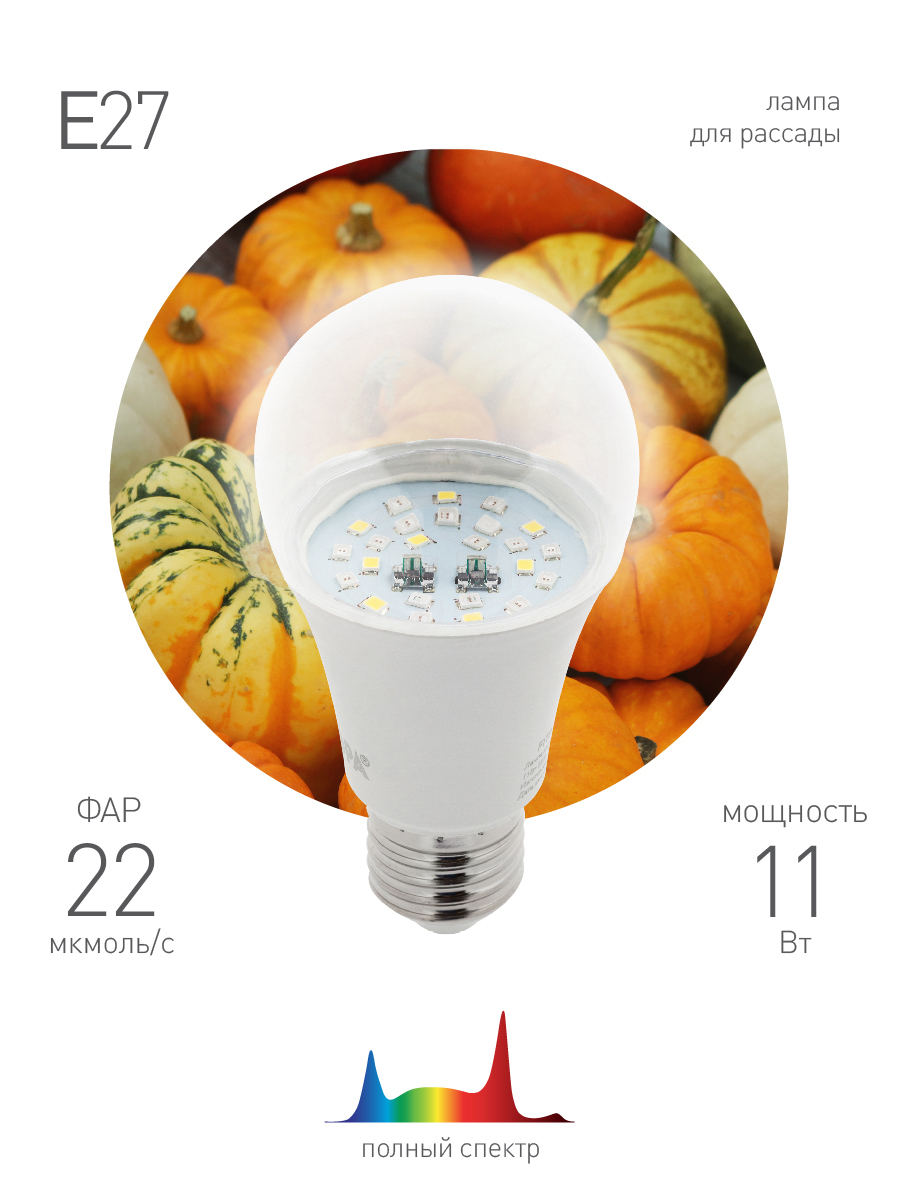 фитолампа для растений эра fito-11w-ra90-e27 б0050603