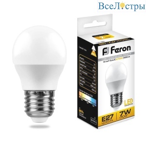 Лампа светодиодная Feron E27 7W 2700K Шар Матовая LB-95 25481
