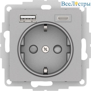 Розетка 16А с USB A+C (5В/2,4А/3 А, 2х5В/1,5А), Systeme Electric AtlasDesign Алюминий ATN000332