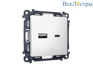 Комплект механизма розетки 2USB A+C 20W (быстрая зарядка) Ambrella Volt Alfa MA131010