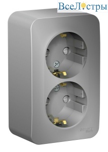 Розетка 2-ая с/з со шторками 16А, 250В, изолир. Пластина Systeme Electric Blanca наруж Алюминий BLNRA011213