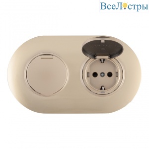 Круглая розетка двойная (двухпостовая) с/з и шторками Arte Milano SET08-2-41-1x2 shampan